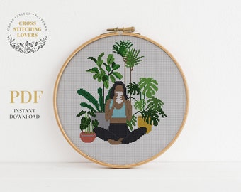 Home plants cross stitch PDF pattern, Crazy plant lady, easy embroidery pattern, home decor, instant download