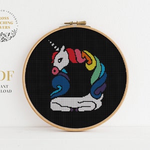Unicorn D Letter Cross Stitch, Funny alphabet counted cross stitch pattern, monogram embroidery chart, instant download PDF, home decor