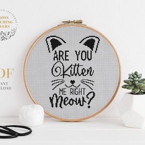 Funny cat theme Cross Stitch Pattern, modern embroidery design, gift idea, PDF instant download, home decor