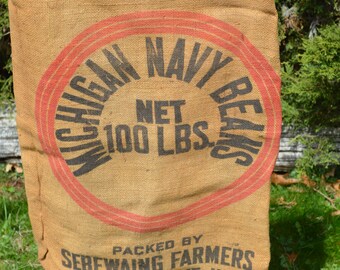 vintage Farm sac d'alimentation en toile de jute sac de graines Michigan Navy Haricots