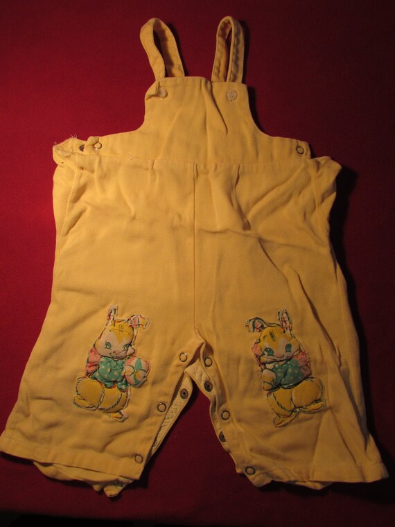 Vintage Yellow Baby Coverall with Bunny Appliques - image 1