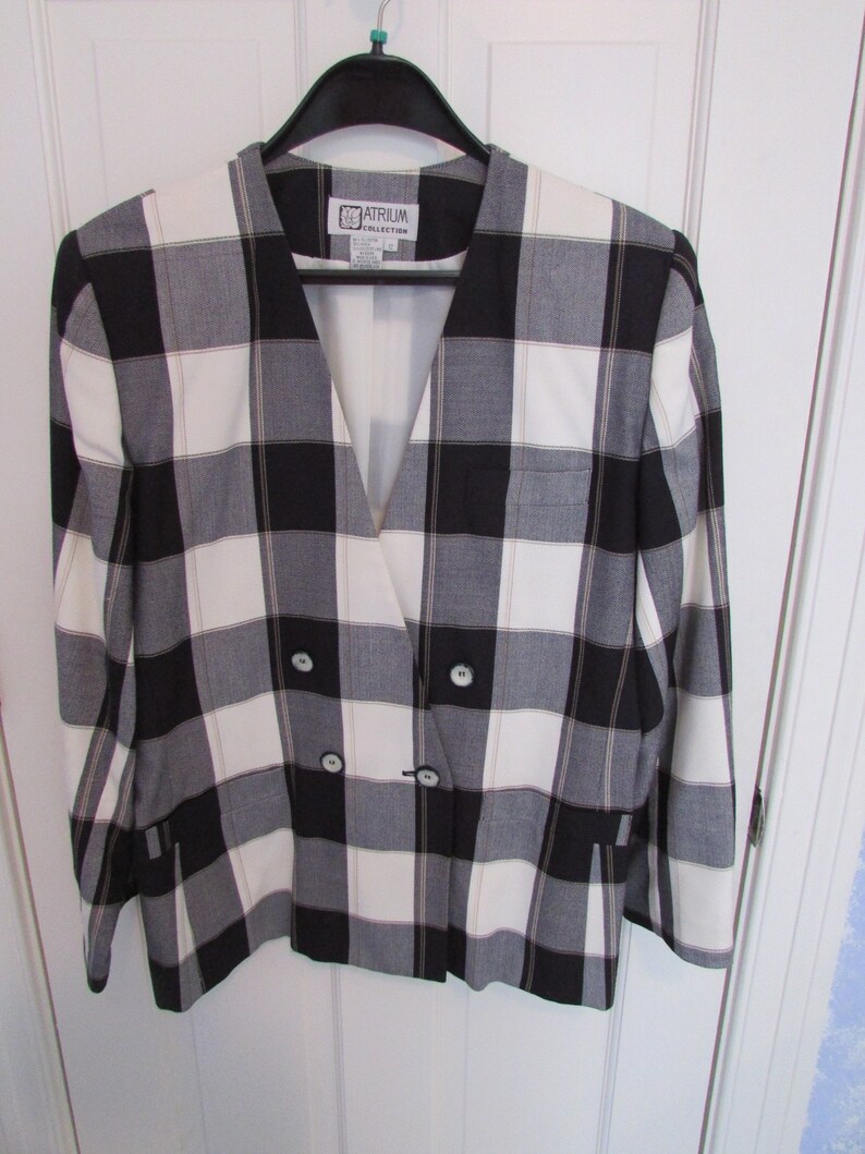 Vintage 1980s Black and White Checked Women/'s Pants Suit