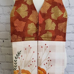 Kitchen Boa, Kitchen Scarf, Kitchen Hand Towel, Dish Towel, Baking Towel, Foil Leaves and Pumpkins