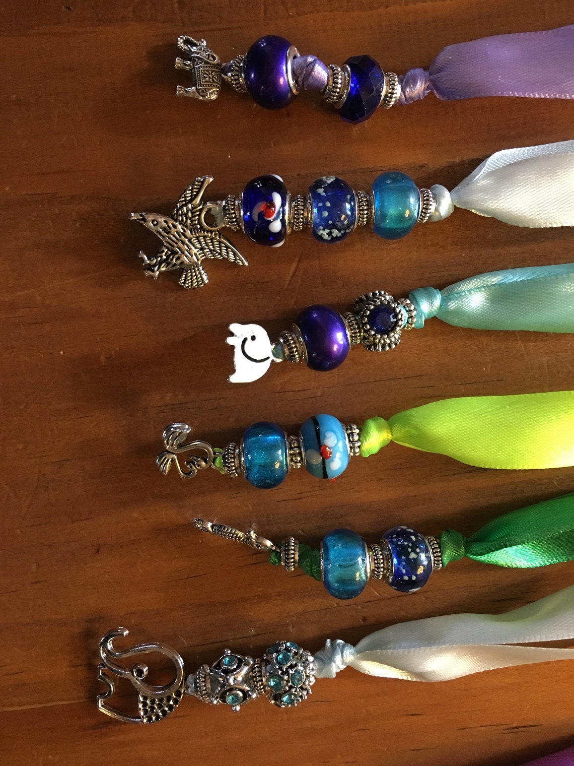 Fancy Beaded Ribbon Bookmarks with Animal Charm set of 2 Etsy