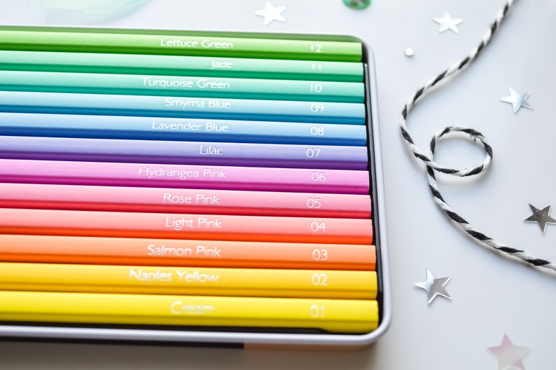 Pastel Coloured Pencils Set 12 Pencils Etsy