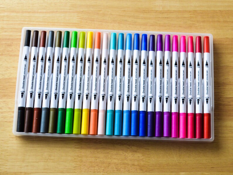 Dual Tip Brush Pens Set 24 Pens Etsy
