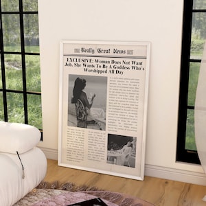 Sie will eine Göttin sein" Trendige Zeitungen Druck Wandkunst, Vintage Wandkunst, Times News, adrette Dekor, Wohnheim Dekor, Bar Cart Wandkunst