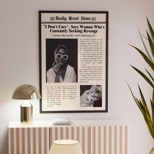 Trendy kranten print, rapport vrouw houdt alleen van therapie Wall Art, Vintage Wall Art, Times News, Preppy Decor, Dorm decor, Bar Cart Wall Art