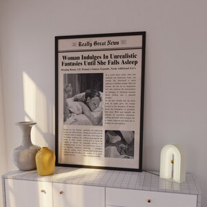 Trendy Newspapers Print, "Woman ... Unrealistic Fantasies" Wall Art, Vintage Wall Art, Times News, Preppy Decor,Dorm decor,Bar Cart Wall Art