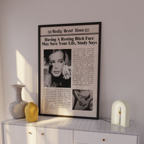 Trendy Newspapers Print, "RBF" Wall Art, Vintage Wall Art, Times News, Preppy Decor,Dorm decor,Bar Cart Wall Art