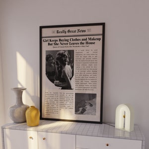 Trendy Newspapers Print, "Girl Keeps Buying..never Leaves" Wall Art, Vintage Wall Art, Times News, Preppy Decor,Dorm decor,Bar Cart Wall Art