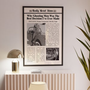 Trendy Newspapers Print, "Ghosting Men...Best Decision" Wall Art, Vintage Wall Art, Times News, Preppy Decor,Dorm decor,Bar Cart Wall Art
