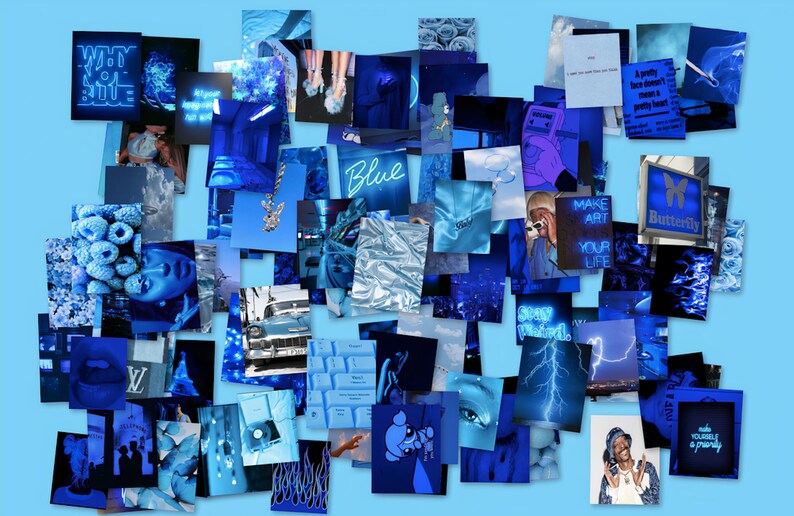 130 True Blue Wall Collage Kit Calm Royal Dark Baby Blues Etsy
