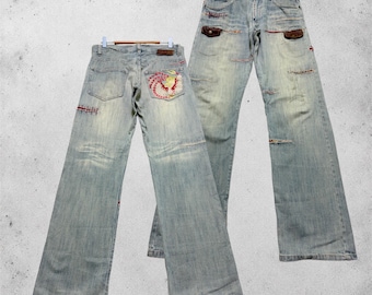 Gumu International Phoenix Embroidery Jeans Y2K Japanese Denim Light Wash Size W32x32