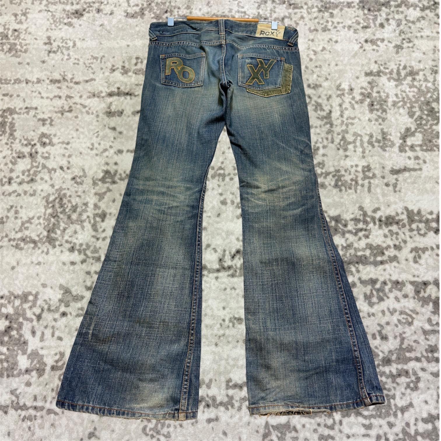 W32 Vintage ROXY Low Rise Flare Mud Washed Denim Y2K Surf Style