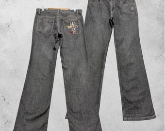 Size W33x31 Vintage Castelbajac Grey Embroidered Pocket Y2K Designer Streetwear Straight Fit Denim Jeans