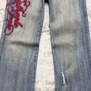 Vintage Southpole Y2K Flared Denim Jeans Tribal Embroidery Bold Graphic Washed Streetwear Hip Hop 90s Pants Size 29x33 image 7