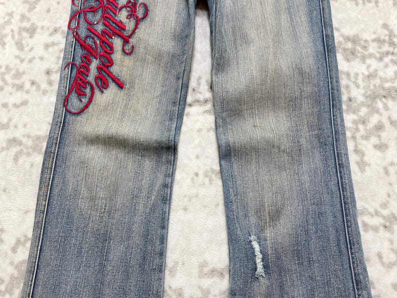 Vintage Southpole Y2K Flared Denim Jeans Tribal Embroidery Bold Graphic Washed Streetwear Hip Hop 90s Pants Size 29x33 image 7