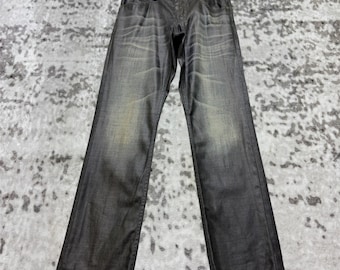 Jeans de mezclilla encerada estilo vintage japonés, con número en la parte trasera, lavado a la tierra, efecto desgastado y corte recto, talla 29x29.