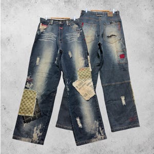 W32 Vintage Dogtown Patchwork Carpenter Denim Jeans Y2K Baggy Skatewear Pants Size 32x32