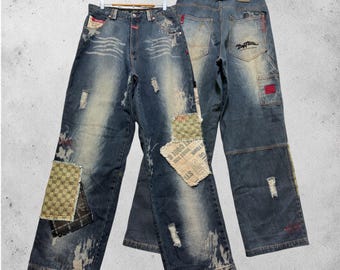 W32 Vintage Dogtown Patchwork Carpenter Denim Jeans Y2K Baggy Skatewear Pants Size 32x32