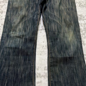 W31 Vintage Edwin 503 Slitna Utsvängda Denim Jeans Med Broderi Japansk Y2K Arkivmodell Storlek 31x27 bild 7