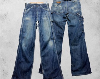 Vintage Sugar Cane Carpenter Jeans, distressed Japanse werkbroek, denim, maat 28x31
