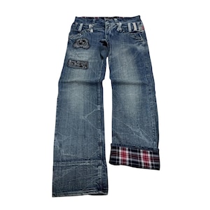 Y2K Inspired Rebellion Jeans with Unique Double Waist Design - Size 32x31