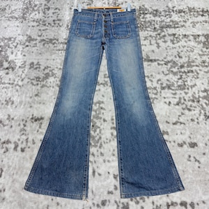 Pantalones acampanados vintage Big John Bell Bottom de mezclilla japonesa de lavado claro con cierre de botones, talla W29x30