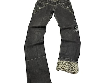 Pantalones vaqueros vintage PPFM con estampado de leopardo y cristales Swarovski, talla 32x32.
