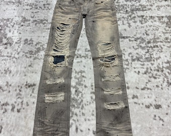 Y2K Lip Service Distressed Thrashed Slim Fit Gray Wash Punk Denim Jeans Size 27x30