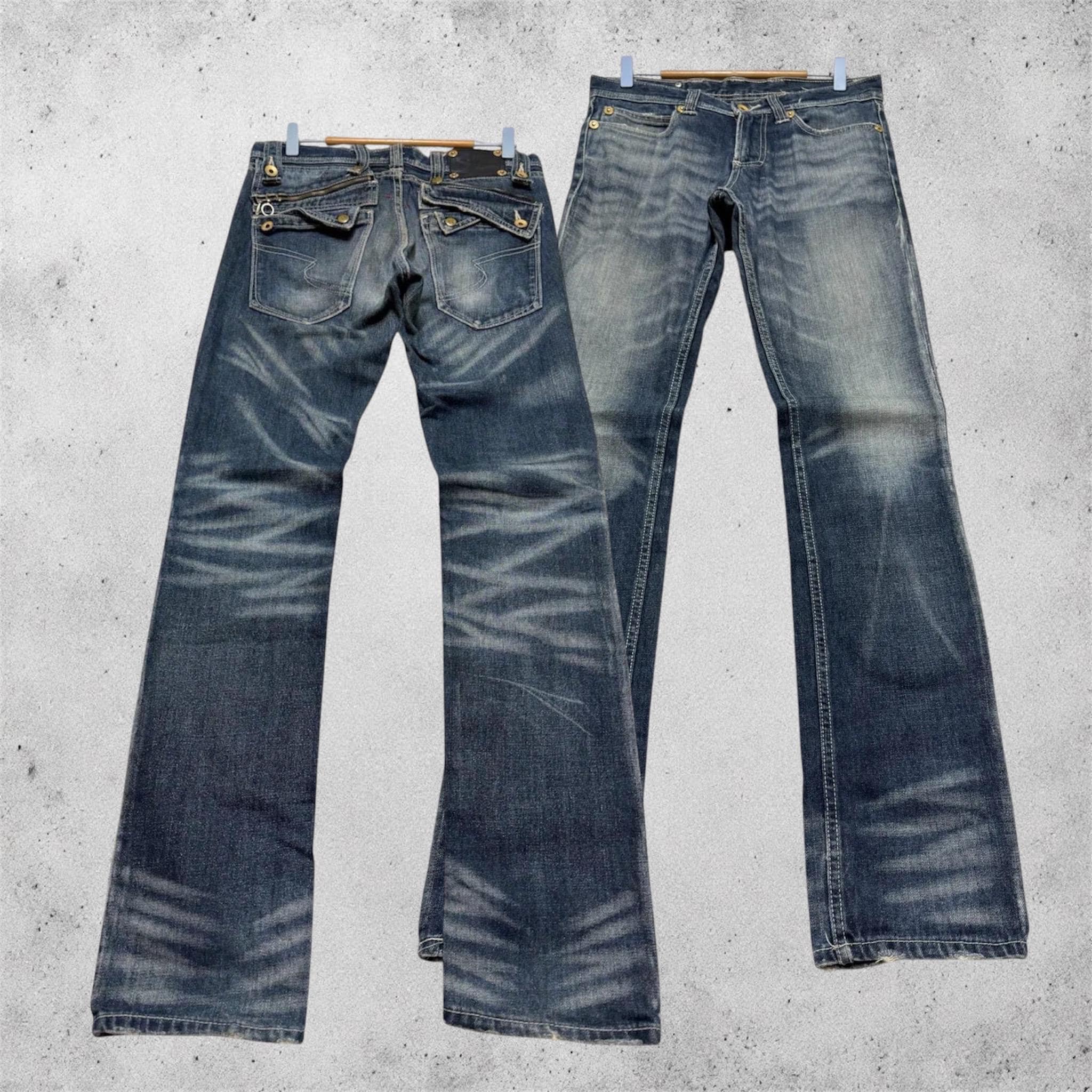 W31 2000s Semantic Design Mud Wash Clawmark Heavy Whisker Denim 