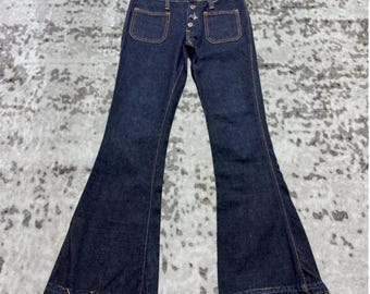 Pantalones vaqueros acampanados estilo vintage de Big John Japan, pierna ancha, bolsillo de parche, cierre de botones, talla W29x29.5