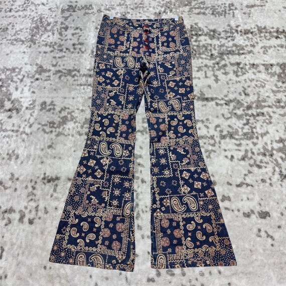 Vintage 90s Paisley Bandana Print Flare Denim Pants, Japanese 
