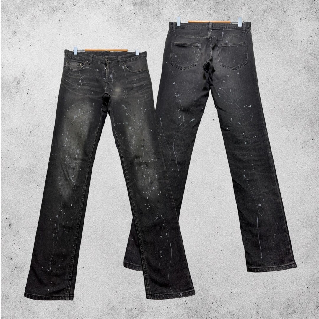 W30 Shellac Paint Splatter Slim Fit Black Denim Jeans Size 30x31 - Etsy