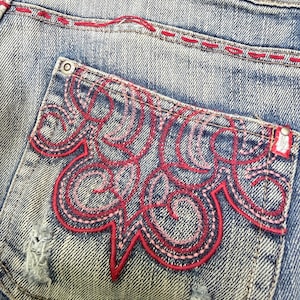 Vintage Southpole Y2K Flared Denim Jeans Tribal Embroidery Bold Graphic Washed Streetwear Hip Hop 90s Pants Size 29x33 image 17