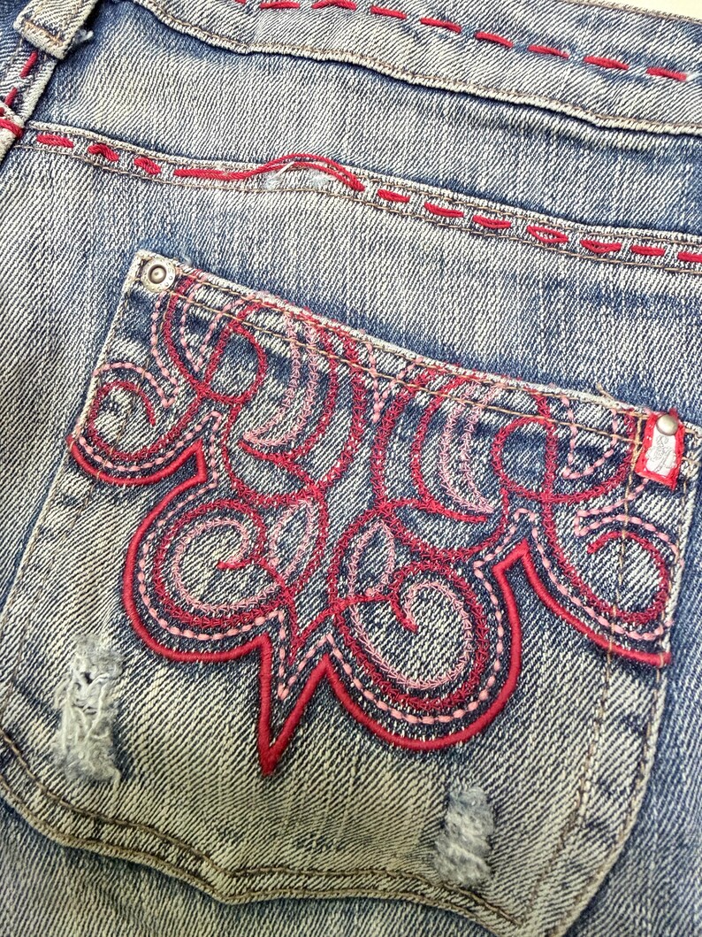 Vintage Southpole Y2K Flared Denim Jeans Tribal Embroidery Bold Graphic Washed Streetwear Hip Hop 90s Pants Size 29x33 image 17