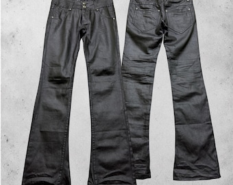 W31 Vintage Cook Jeans Vaxade Belagda Utsvängda Denimbyxor Y2K Biker Style Medelhög Ridge Jeans Storlek 31x33.5