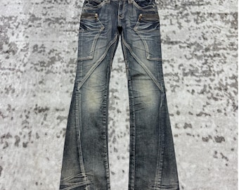 パンツ TORNADOMART/silver flare denim pants/Y2K Tornado Mart Vintage Y2K Flare Jeans Men's Size L Retro Style