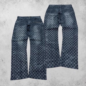 W28 Rare Checker Pattern Blue Jeans Growth by Grail Regular Fit Size 28x27