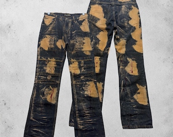 W28 GS-115 Biker Moto Jeans Y2K Bleach Wash Distressed Slim Straight Denim Rozmiar 28x28