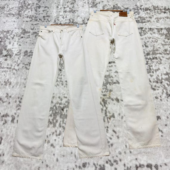 W30 Vintage Levi's 501 Original White Straight Le… - image 1