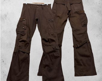 W30 Vintage Semantic Design Tactical Cargo Pants Brown Y2K Flared Bondage Utility Style Size 30x30