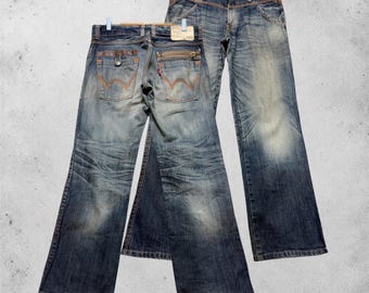 Jean vintage Edwin 503 Blue Trip, style Y2K, délavage à l'acide japonais, effet moustaches, taille 32x29