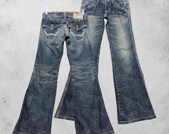00s y2k EDWIN BLUE TRIP ローライズ fade Vintage Edwin 503 Blue Trip Flare Jeans - Y2K Boot Cut Denim W31