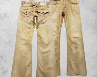 W31 Jeans vintage Edwin Japan XV-S a zampa d'elefante in denim con fibbia, modello bootcut, archivio moda, taglia 31x30.5