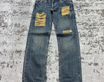 Diseño vintage Pretty Green, doble cintura, mezclilla desgastada, talla 30x29