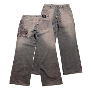 W35 Y2K Phat Farm Baggy Wide Leg Jeansy ze skóry z przetarciami i przetarciami, rozmiar 35x32