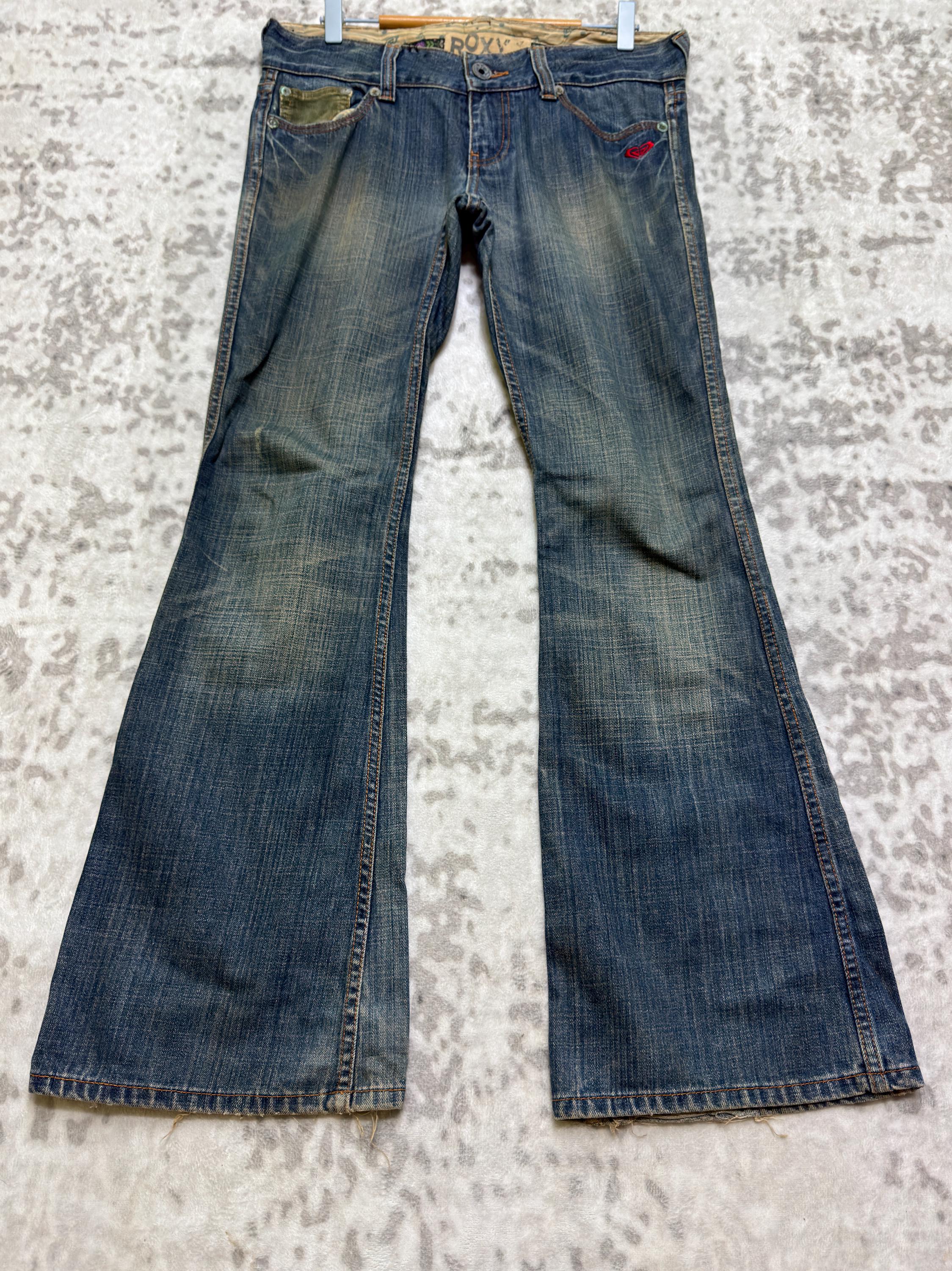 W32 Vintage ROXY Low Rise Flare Mud Washed Denim Y2K Surf Style