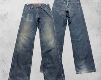 W28 Vintage Edwin 503 Regular Distressed Japanese Denim Jeans Straight Leg Faded Wash Y2K Pants 28x31
